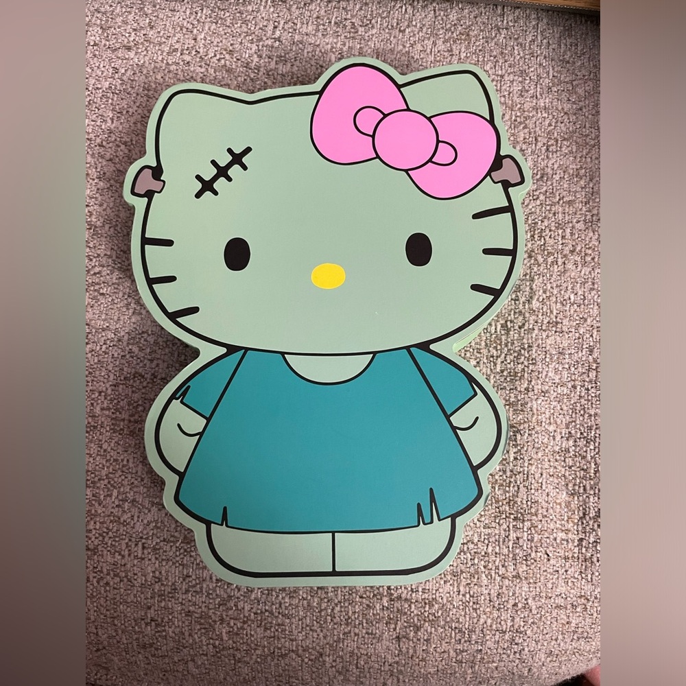 Hello Kitty Halloween Frankenstein Monster Wood Plaque Wall Sign Hanging or Sit